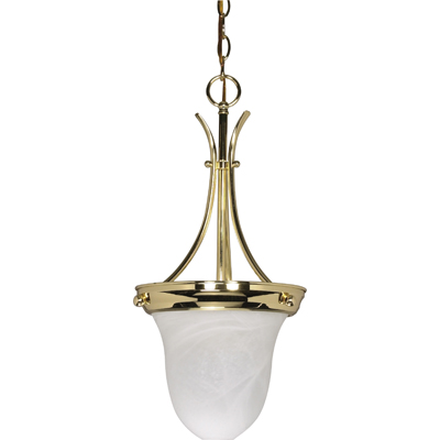 Nuvo Lighting 60/396  1 Light - 10" - Pendant - Alabaster Glass Bell in Polished Brass Finish